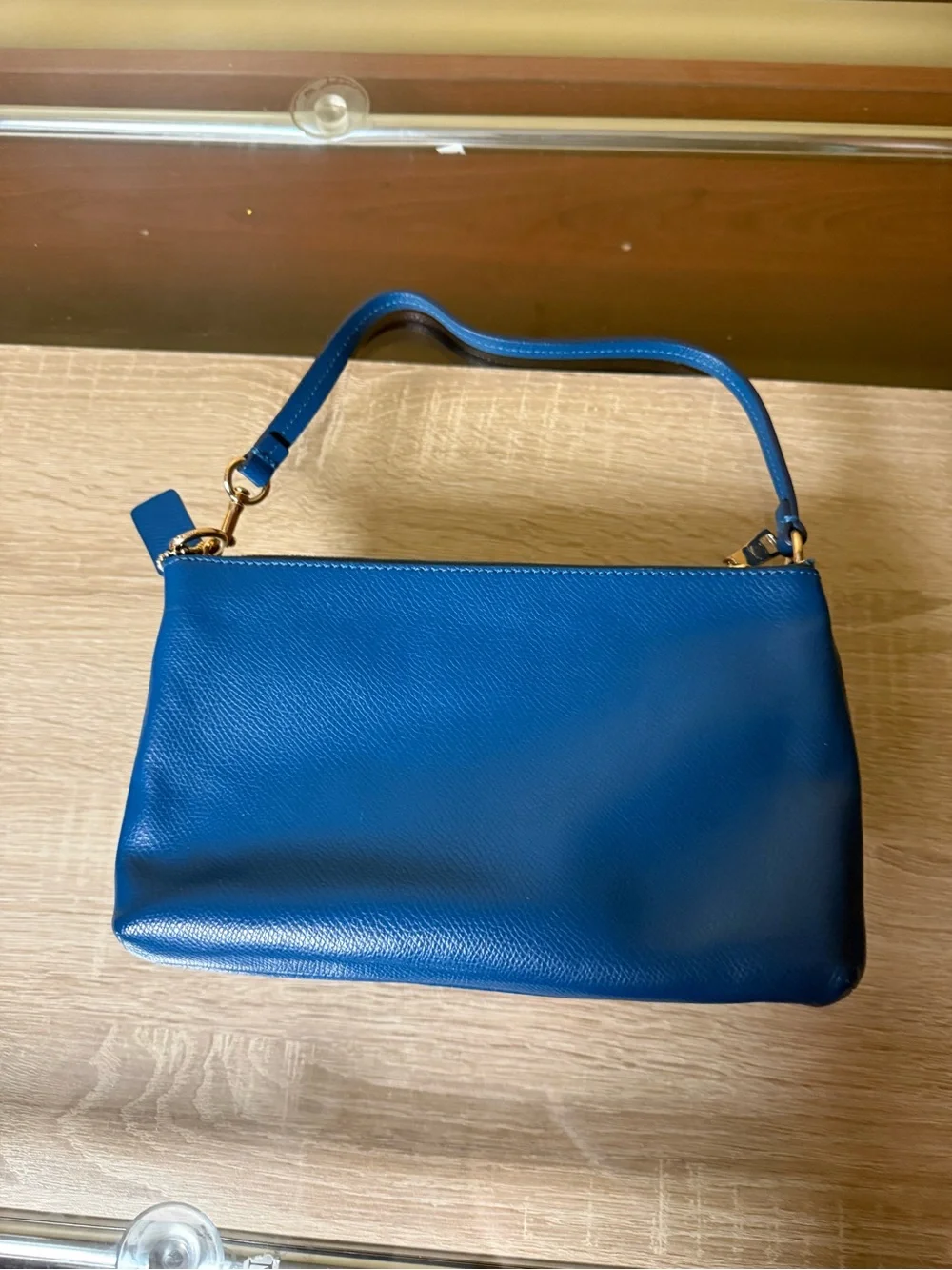Coach Teal Blue Pebbled Leather Shoulder Bag with Gold-Tone Hardware